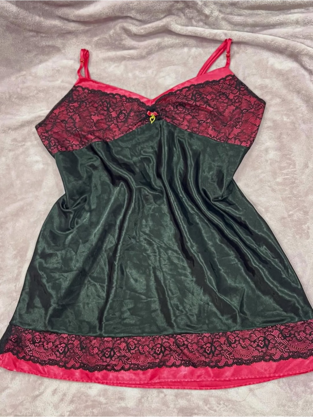 Thalia Sodi Black Chemise with Hot Pink & Black Lace Trim